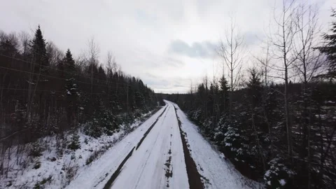 Winter Road Through Forest – Aerial FPV Flyover Stock Footage 321657617