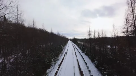 Winter Road Through Forest – Aerial FPV Flyover Stock Footage 321657646