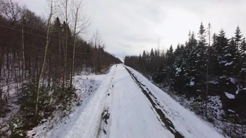 Winter Road Through Forest – Aerial FPV Flyover Stock Footage 321657714