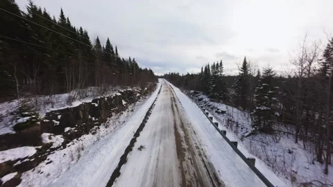 Winter Road Through Forest – Aerial FPV Flyover Stock Footage 321657854