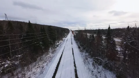 Winter Road Through Forest – Aerial FPV Flyover Stock Footage 321657926