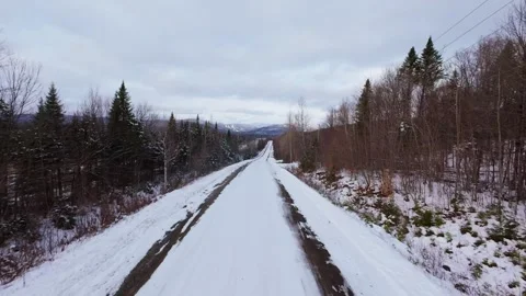 Winter Road Through Forest – Aerial FPV Flyover Stock Footage 321659573