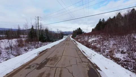 Winter Road Through Forest – Aerial FPV Flyover Stock Footage 321659691