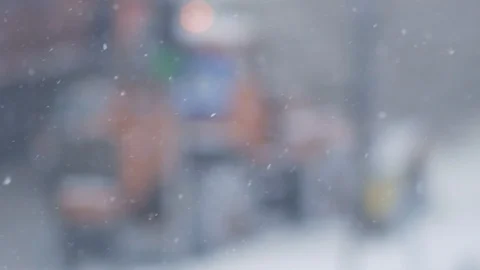 Winter. Road Works. Snow Falling. 動画素材 87247078