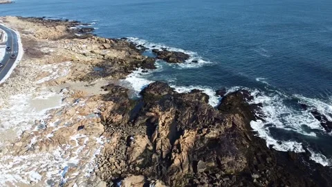 Winter rocks on the back shore - snow Video stock 158640858