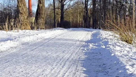 Winter rolled snowy road through the forest Stock Footage 74714003