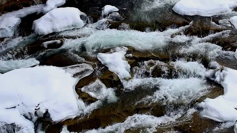 Winter rollover of the waterfall Stock Footage 86812303