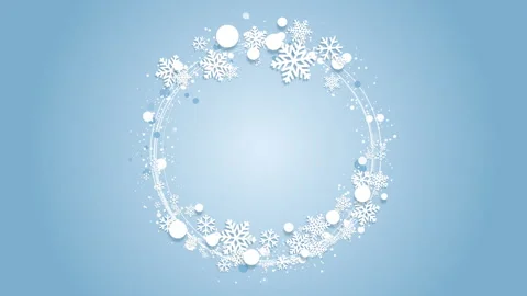 Winter round frame of snowflakes on blue loop background. Copy space. Paper cut Video stock 293622432