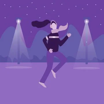 Winter running concept. Young athletic woman doing jogging in winter colored Stock Illustration