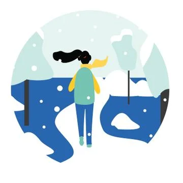 Winter running concept - young pretty woman in warm clothes jogging in snow Stock Illustration