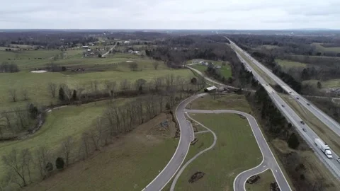 Winter Rural Scene and Freeway Kentucky Drone View Stock Footage 142780484