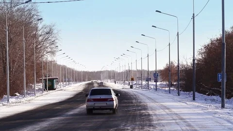 Winter Russian route Stockbeeldmateriaal 75024319