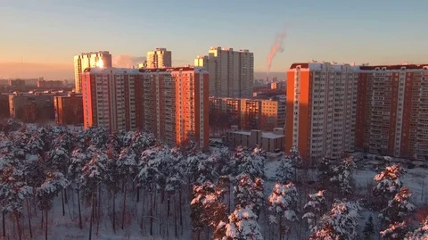 Winter, russian snow apartments, reflection sun Stock Footage 100719970