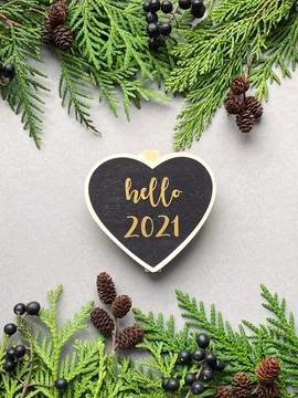 Winter rustic wallpaper. creative winter flat lay Stock Photos