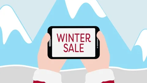 Winter sale animation - Hands holding tablet with online up to 70% sale Stock Footage