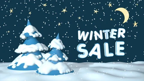 Winter Sale, loop animation with Christmas trees against night sky with moon and Stock Footage 229101399