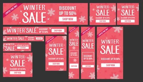 Winter sale red flat vector banners different dimentions set Stock Illustration