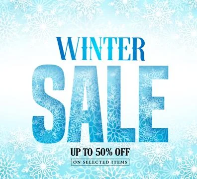 Winter sale text with snow pattern and white snowflakes Stock Illustration