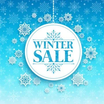 Winter Sale Text in White Space with Snow Flakes Hanging Stock Illustration