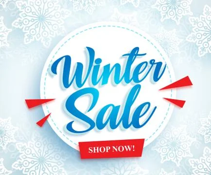 Winter sale vector banner design with white circle and blue sale Stock Illustration