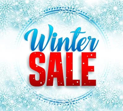 Winter sale vector banner with red sale text and snow flakes Stock Illustration