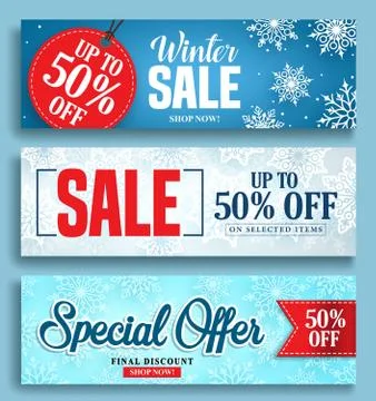 Winter sale vector banner set with sale discount texts Stock Illustration