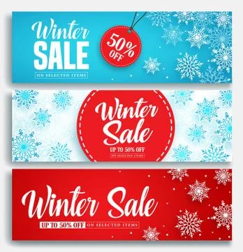 Winter sale vector banner set with discount text and snow elements Stock Illustration