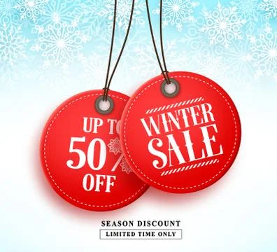 Winter sale vector banner with two red sale tag hanging Stock Illustration