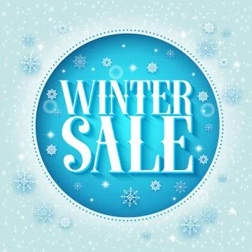 Winter sale vector design 3D text in a blue circle and snow background Stock Illustration
