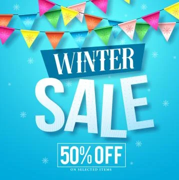 Winter sale vector design in blue snow background Stock Illustration