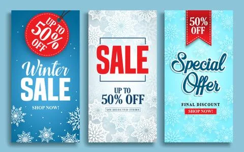 Winter sale vector poster design set with sale text 库存插图