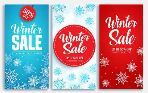 Winter sale vector poster or banner set with discount text 库存插图
