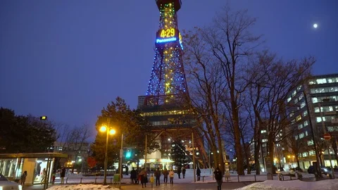 Winter Sapporo TV Tower Stock Footage 100872455