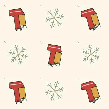Winter scarf and snowflake repeat tile. Periodic seamless square tile with ed Stock Illustration
