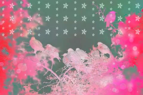 Winter scene with birds, image manipulation Stock Illustration