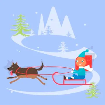 Winter scene with children Stock Illustration
