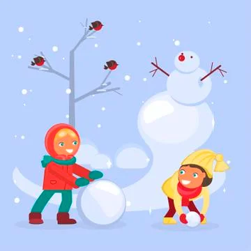 Winter scene with children Stock Illustration