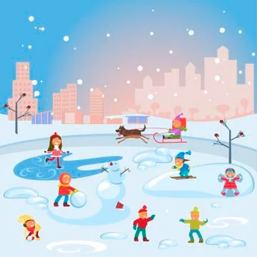 Winter scene with children Stock Illustration