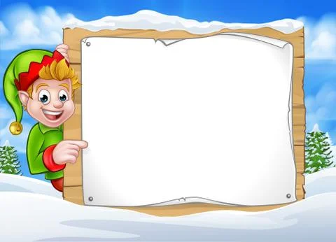 Winter Scene Christmas Pixie Elf Sign Stock Illustration