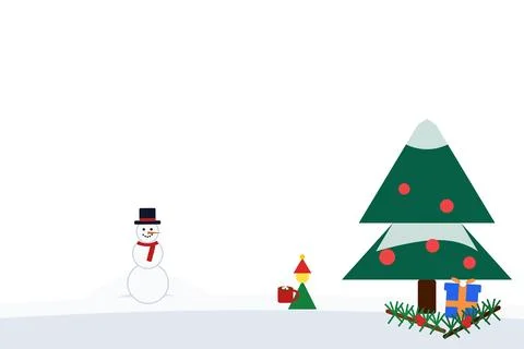 Winter scene with Christmas tree and snowman on transparent background Stock Illustration