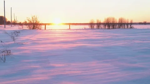 Winter Scene of Countryside at Sunset Stock Footage 71934750