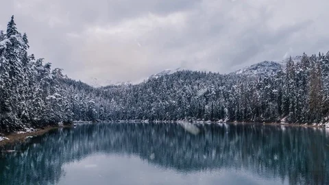 Winter scene at German Eibsee at Zugspitze Stock Footage 120077265