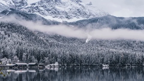 Winter scene at German Eibsee at Zugspitze Stock Footage 120077574