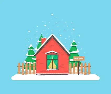Winter scene with house Stock Illustration