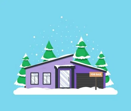 Winter scene with house Stock Illustration