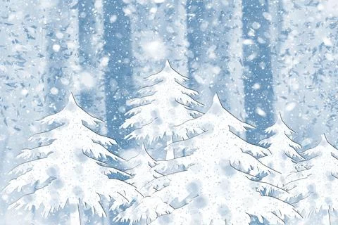Winter scene illustration with snow falling. Stock Illustration