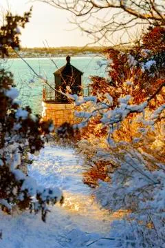 Winter scene with a Lighthouse. Stock Photos