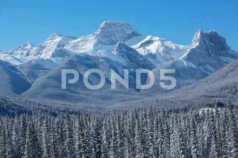 Winter scene of Mount Lougheed 02 Stock Photos