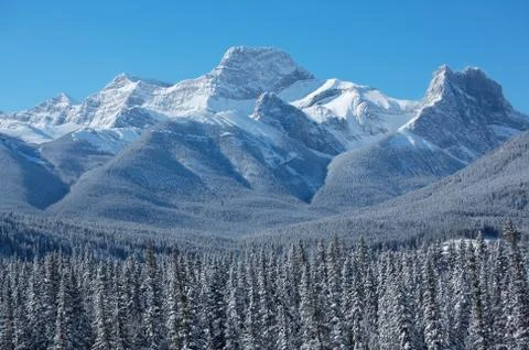 Winter scene of Mount Lougheed 02 Stock Photos