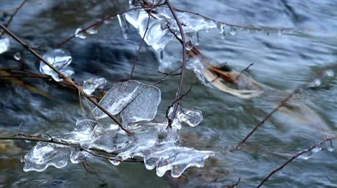 Winter scene of mountain river.+sound Stock Footage 10680429